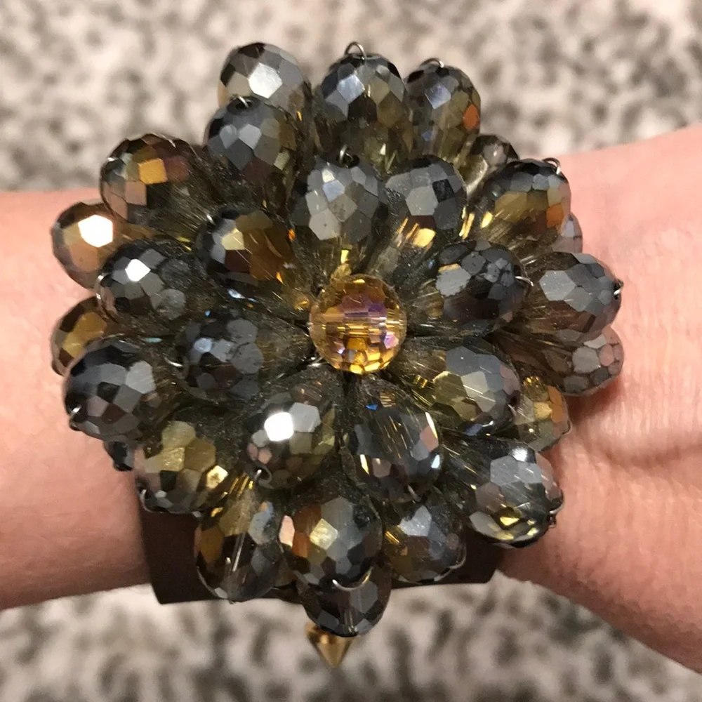 Crystal Flower Cuff with Gold Studs - Picture 2 of 5